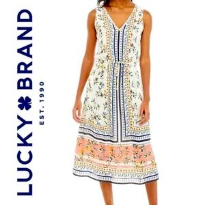 Lucky Brand Boho Floral V-Neck Tie Cinch Maxi Dress